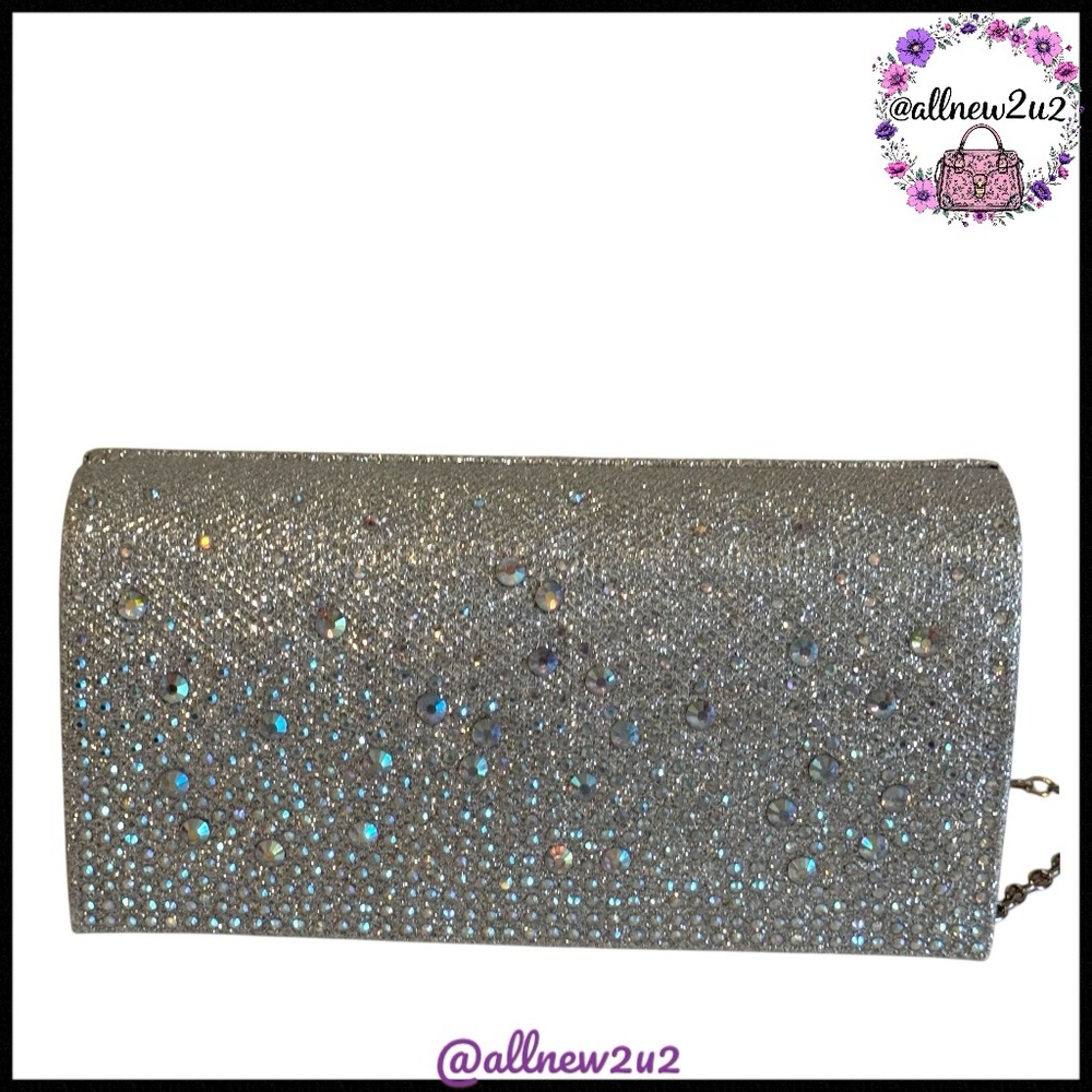 Jessica McClintock Beaded Elegant Silver Clutch Bag with Chan Strap - Picture 5 of 12